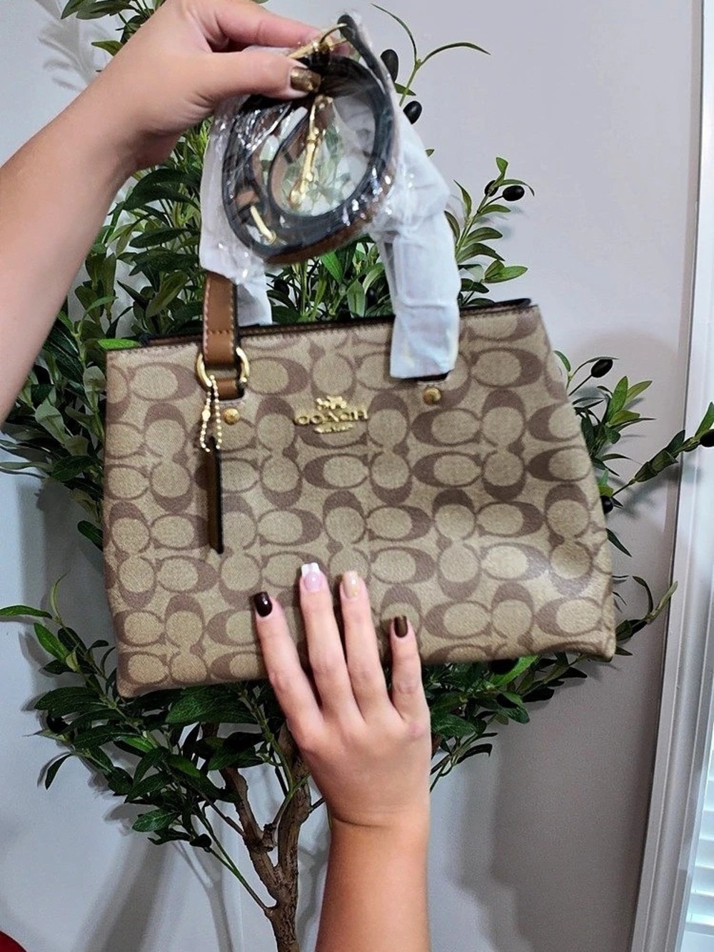 Beige Monogram Handbag with Long Strap – New, Never Used - Picture 3 of 6